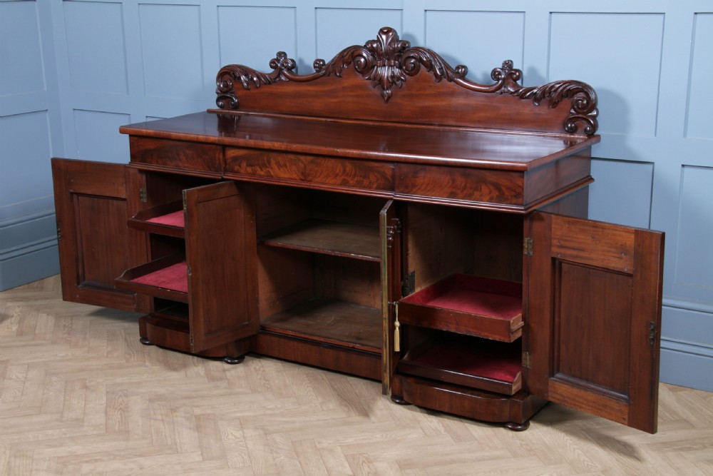 Original Antique Early Victorian Grand Flame Grain Mahogany Breakfront Chiffonier Sideboard C1850 View VIII
