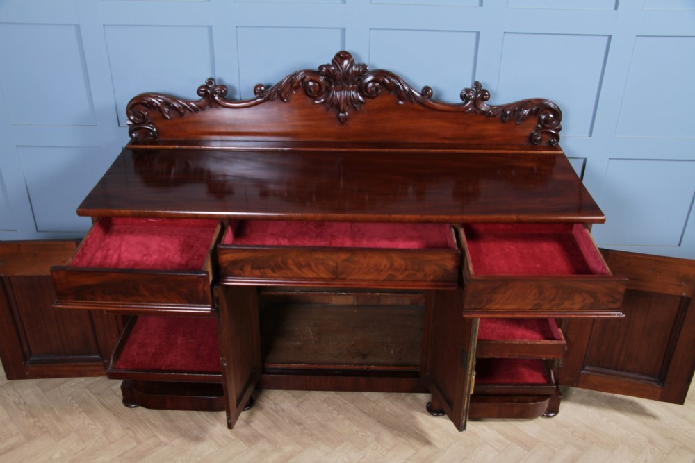 Original Antique Early Victorian Grand Flame Grain Mahogany Breakfront Chiffonier Sideboard C1850 View IX