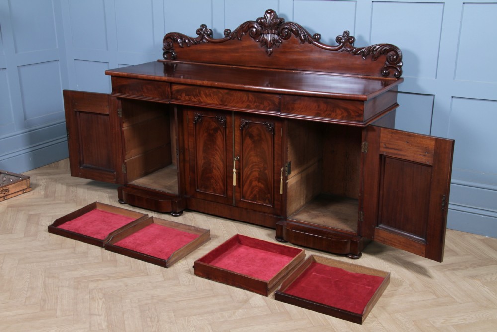 Original Antique Early Victorian Grand Flame Grain Mahogany Breakfront Chiffonier Sideboard C1850 View X