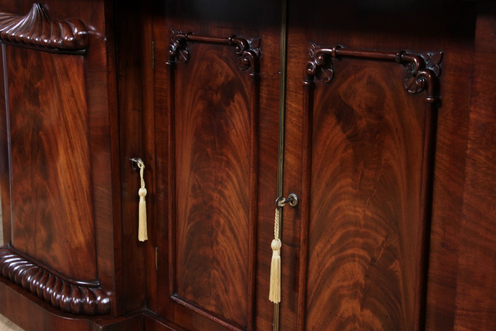 Original Antique Early Victorian Grand Flame Grain Mahogany Breakfront Chiffonier Sideboard C1850 View XII