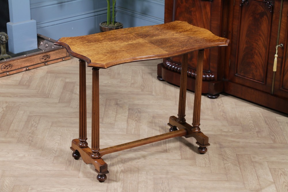 Antique Edwardian Birdseye Maple & Walnut Turned Pillar Side Hall Coffee Table