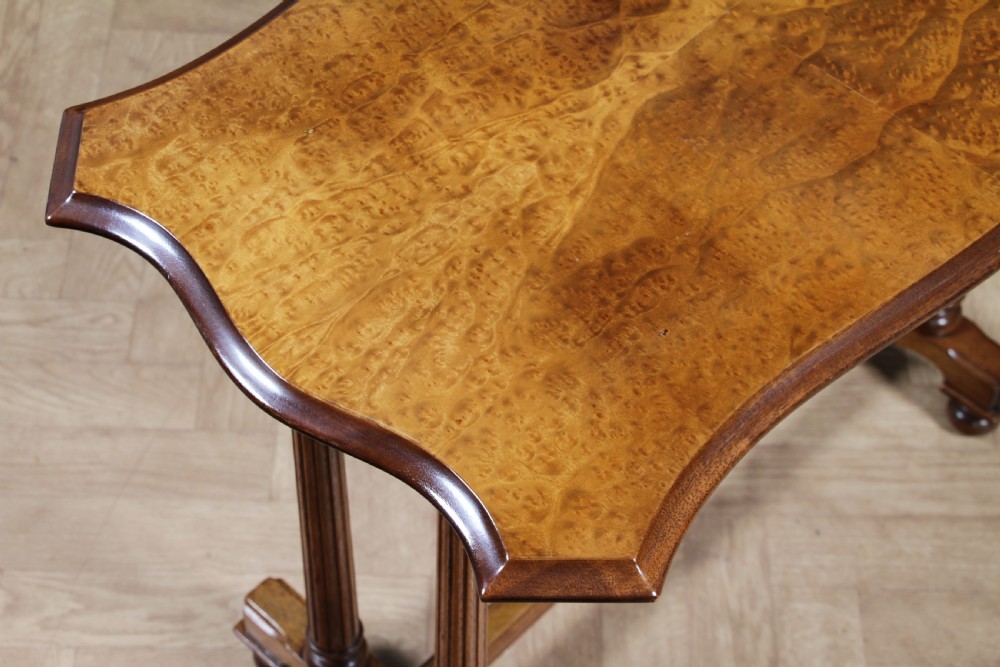 Antique Edwardian Birdseye Maple & Walnut Turned Pillar Side Hall Coffee Table View XI