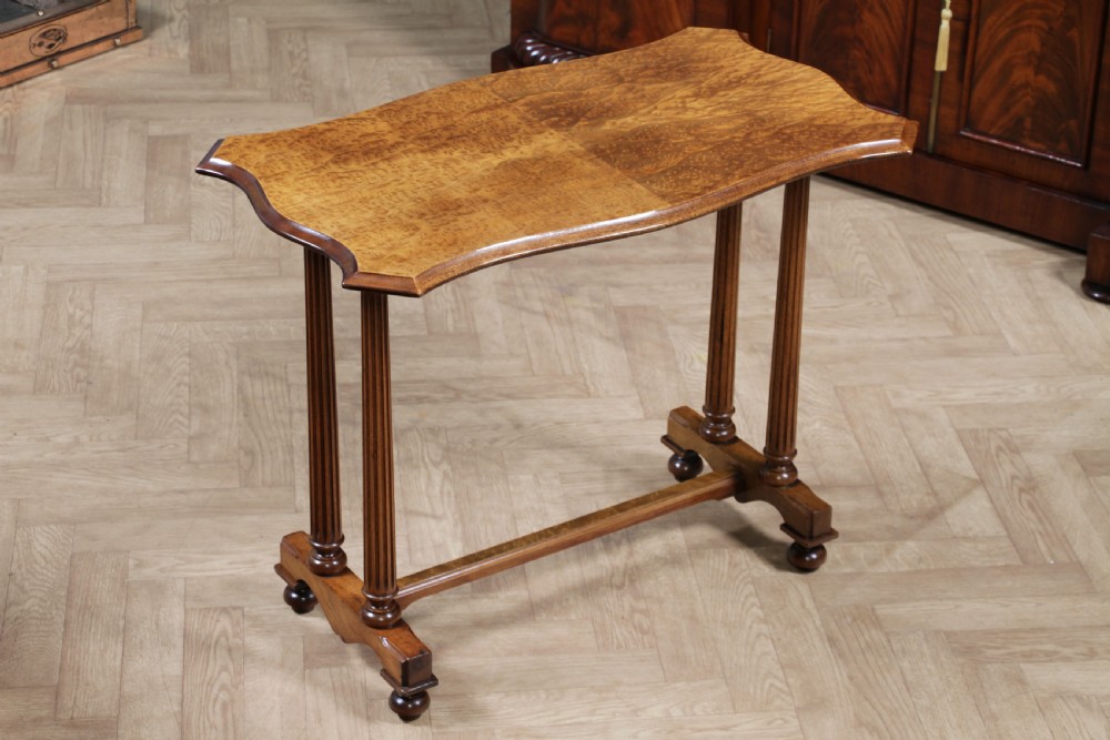 Antique Edwardian Birdseye Maple & Walnut Turned Pillar Side Hall Coffee Table View XIX