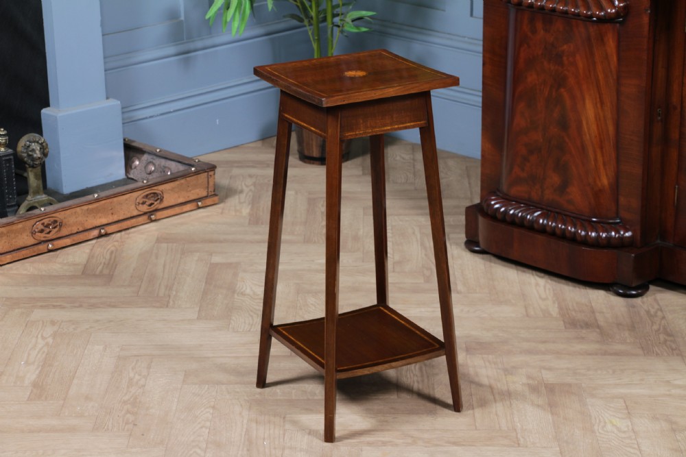 Antique Edwardian Mahogany Inlaid 2 Tier Jardiniere Plant Table