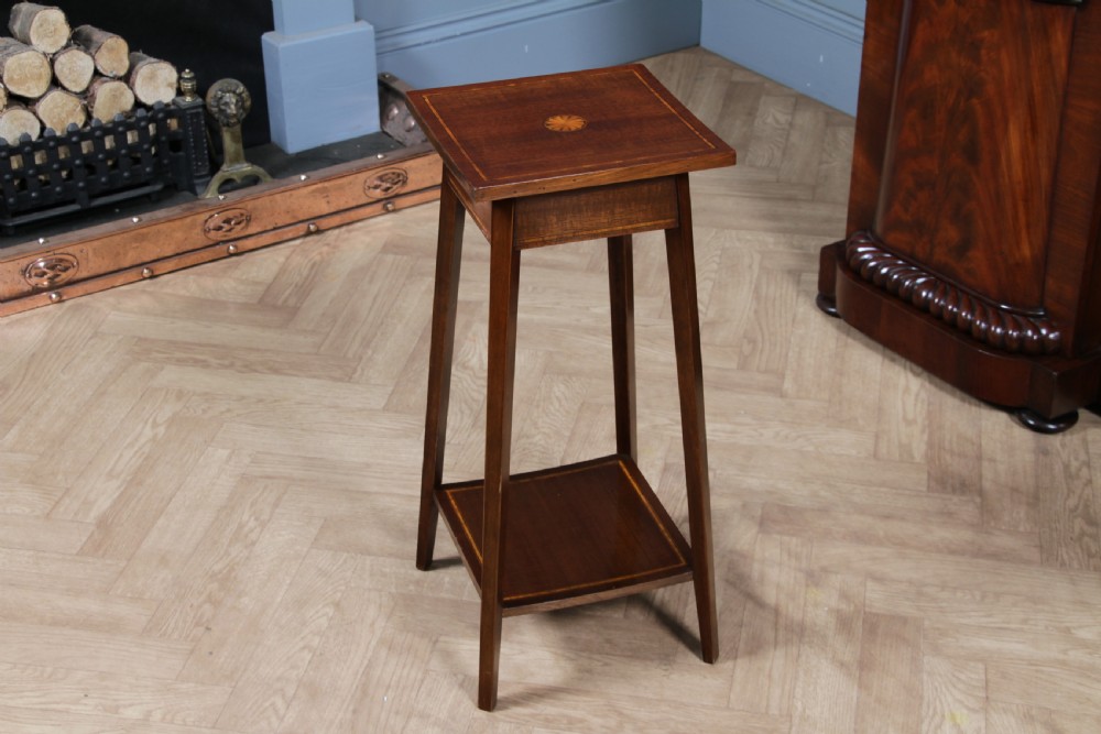 Antique Edwardian Mahogany Inlaid 2 Tier Jardiniere Plant Table View II