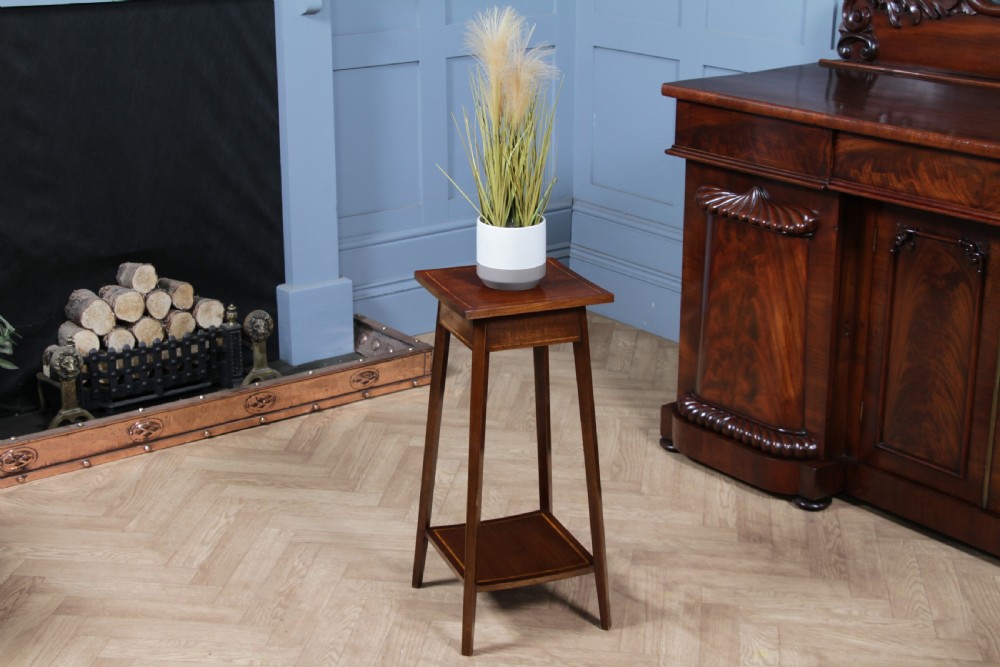 Antique Edwardian Mahogany Inlaid 2 Tier Jardiniere Plant Table View III