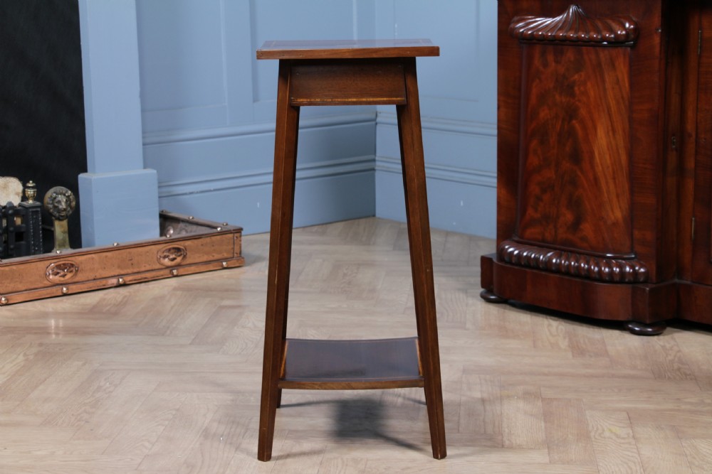 Antique Edwardian Mahogany Inlaid 2 Tier Jardiniere Plant Table View VI