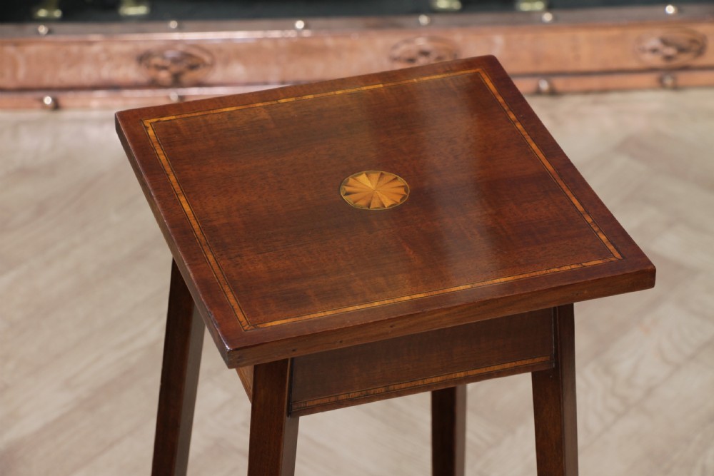 Antique Edwardian Mahogany Inlaid 2 Tier Jardiniere Plant Table View VIII