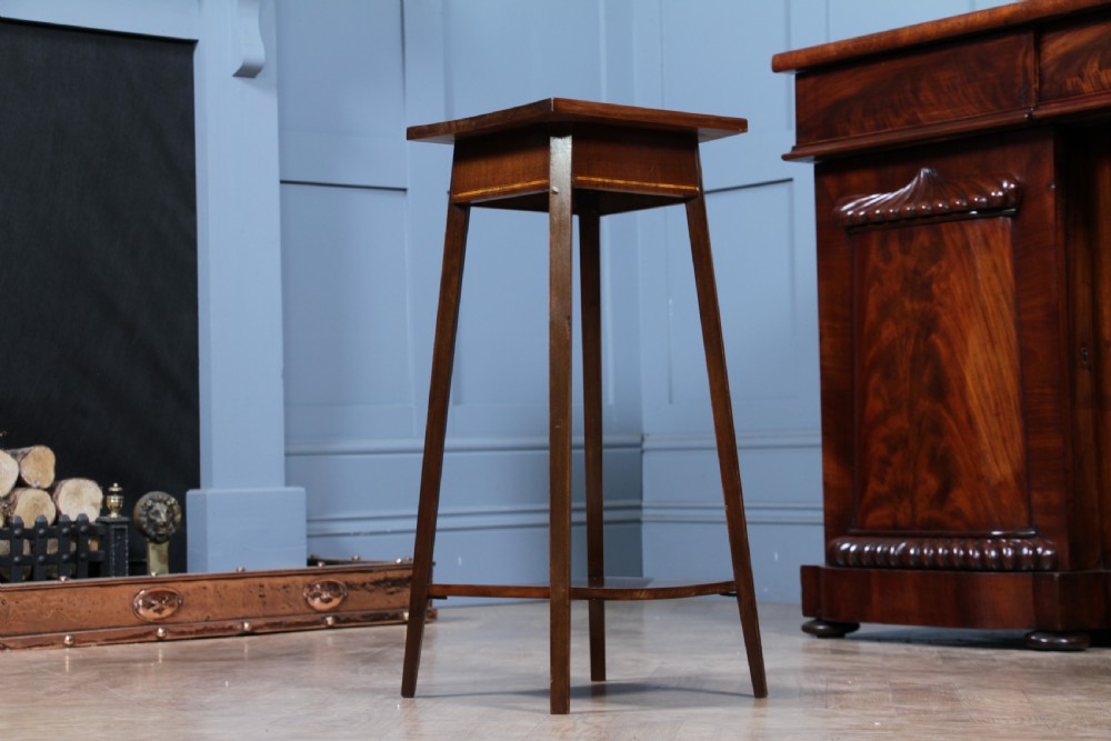 Antique Edwardian Mahogany Inlaid 2 Tier Jardiniere Plant Table View X