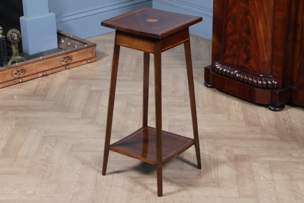 Antique Edwardian Mahogany Inlaid 2 Tier Jardiniere Plant Table View XIII