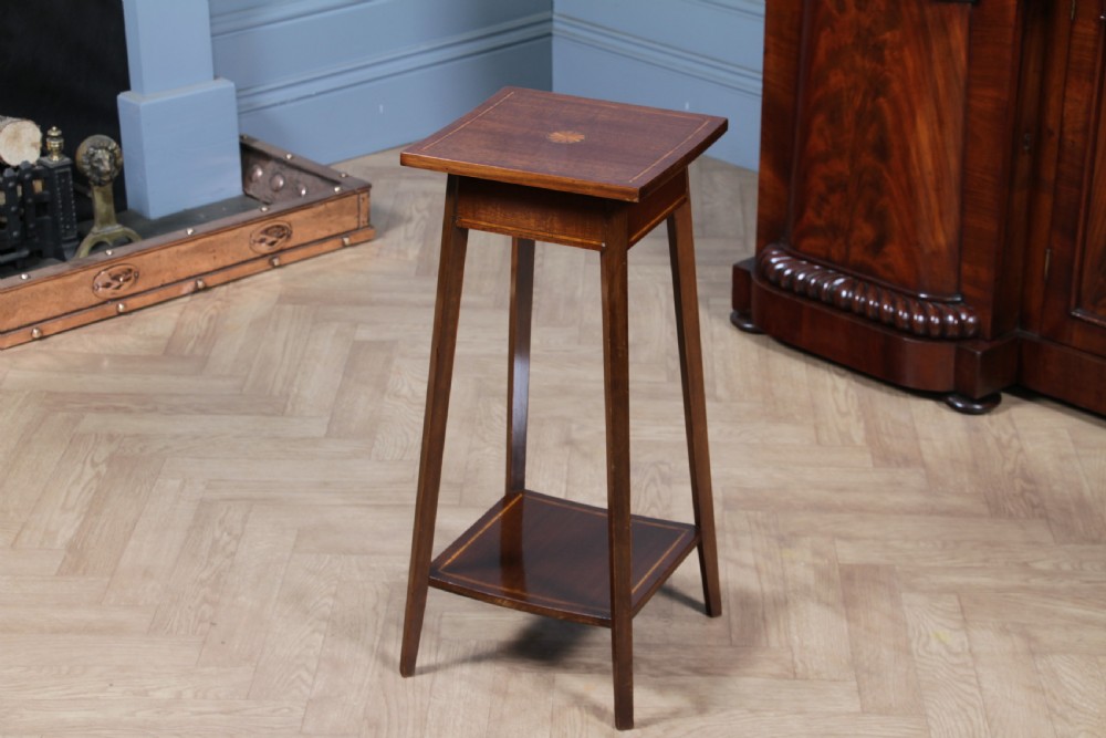 Antique Edwardian Mahogany Inlaid 2 Tier Jardiniere Plant Table View XIV