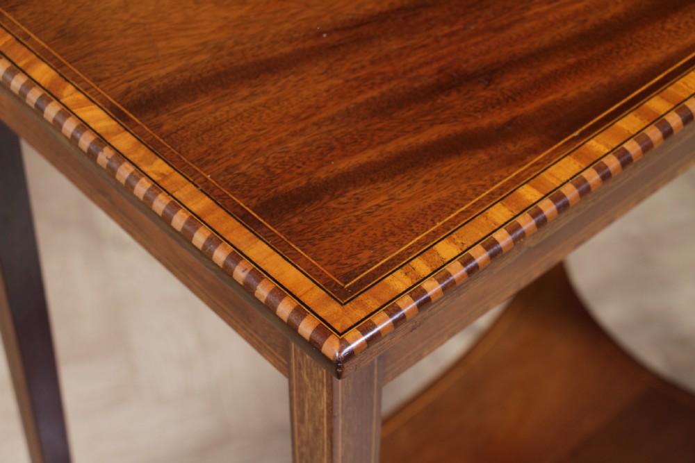 Edwardian Flame Mahogany Chequer edge Inlaid Side Table View IV