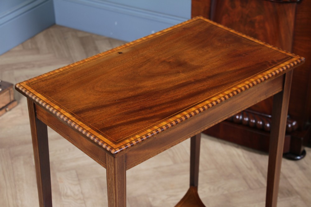 Edwardian Flame Mahogany Chequer edge Inlaid Side Table View V