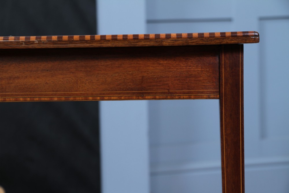 Edwardian Flame Mahogany Chequer edge Inlaid Side Table View VII