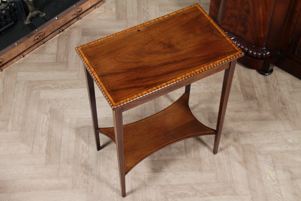 Edwardian Flame Mahogany Chequer edge Inlaid Side Table View IX