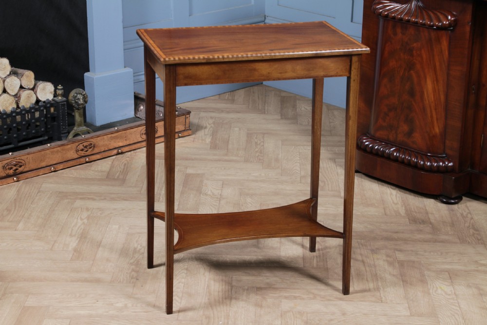 Edwardian Flame Mahogany Chequer edge Inlaid Side Table View XII