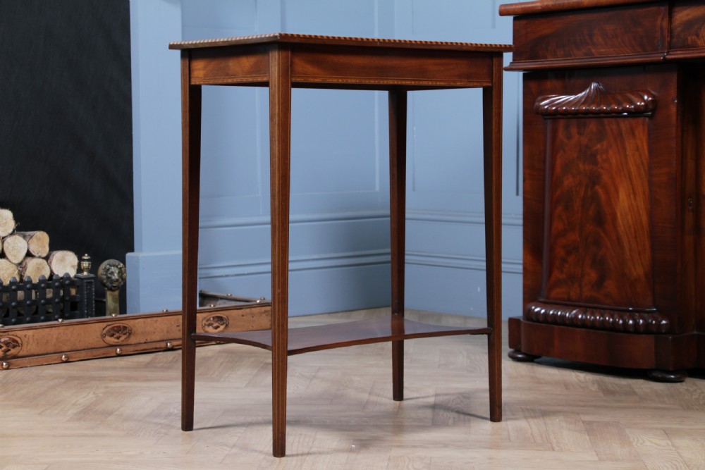 Edwardian Flame Mahogany Chequer edge Inlaid Side Table View XIII