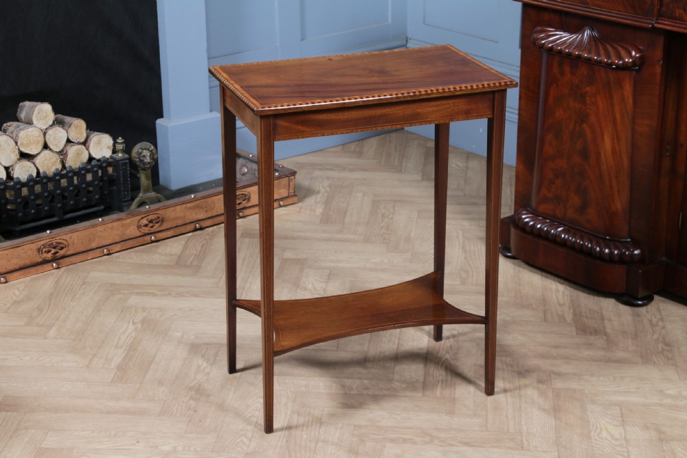 Edwardian Flame Mahogany Chequer edge Inlaid Side Table View XIV