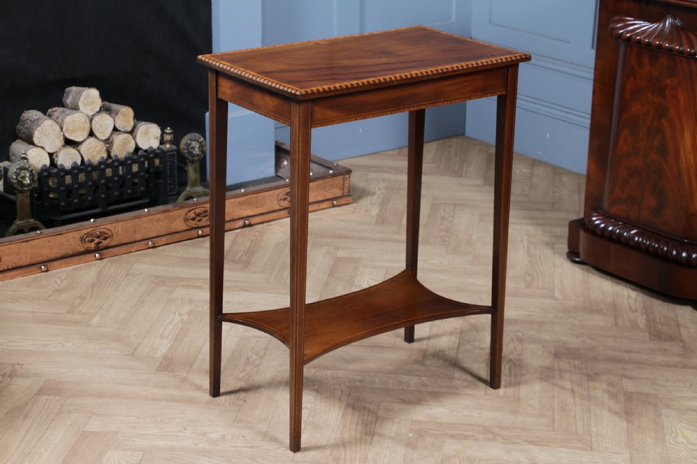 Edwardian Flame Mahogany Chequer edge Inlaid Side Table View XV