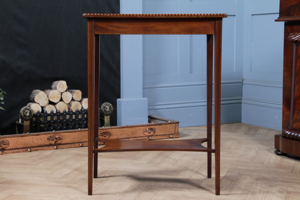 Edwardian Flame Mahogany Chequer edge Inlaid Side Table View XIX