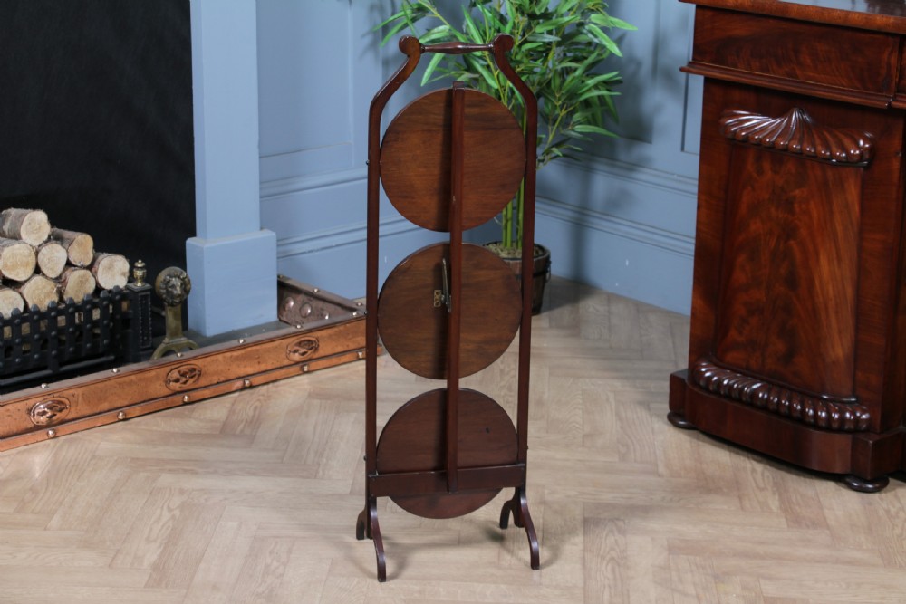 Antique Edwardian Solid Mahogany 3 Tier Folding Cake Stand Stand Vintage 1920's View IV