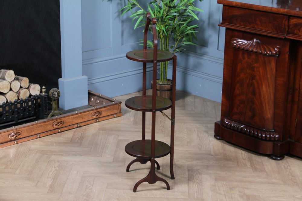 Antique Edwardian Solid Mahogany 3 Tier Folding Cake Stand Stand Vintage 1920's View V