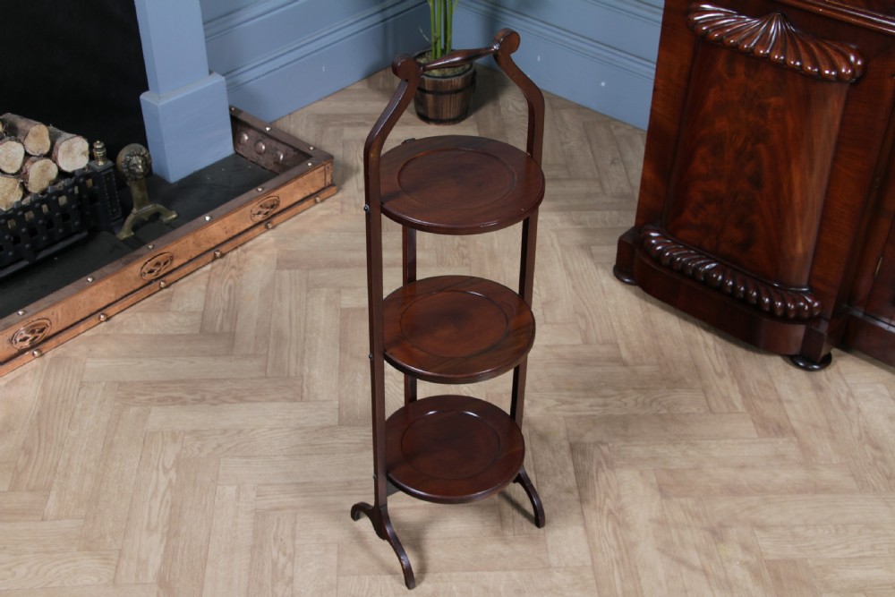 Antique Edwardian Solid Mahogany 3 Tier Folding Cake Stand Stand Vintage 1920's View VI