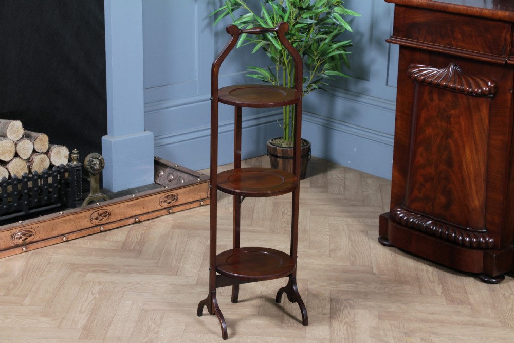 Antique Edwardian Solid Mahogany 3 Tier Folding Cake Stand Stand Vintage 1920's View VII