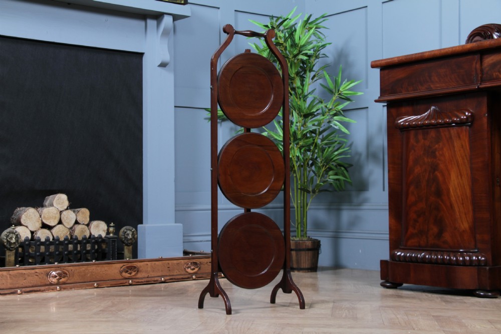 Antique Edwardian Solid Mahogany 3 Tier Folding Cake Stand Stand Vintage 1920's View VIII