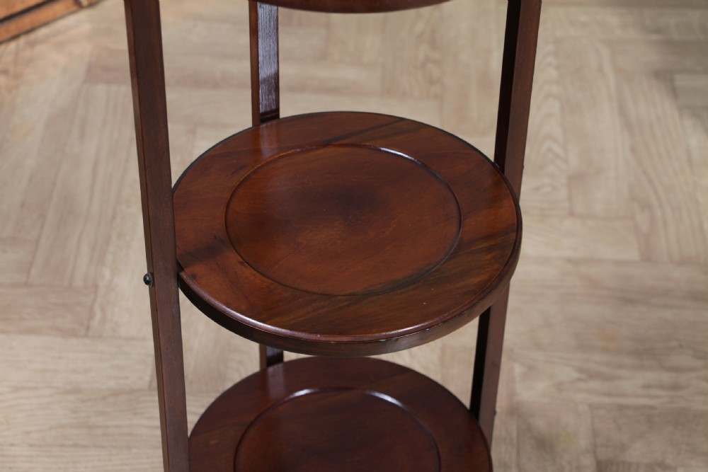 Antique Edwardian Solid Mahogany 3 Tier Folding Cake Stand Stand Vintage 1920's View XII