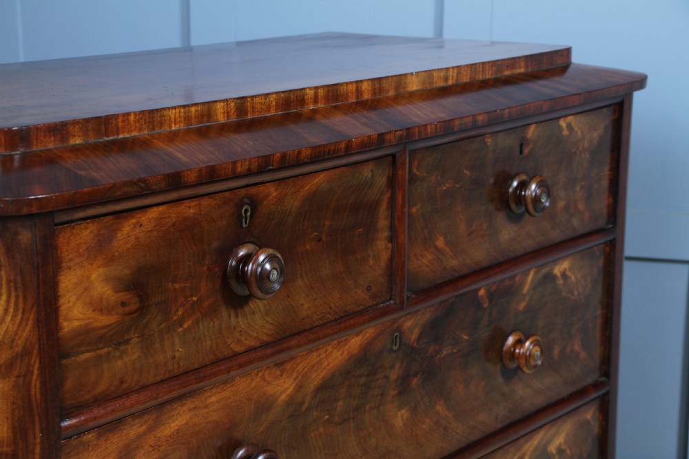 Original Antique Victorian Flame Grain Tall Mahogany Chest Bank of 5 Drawers View VII