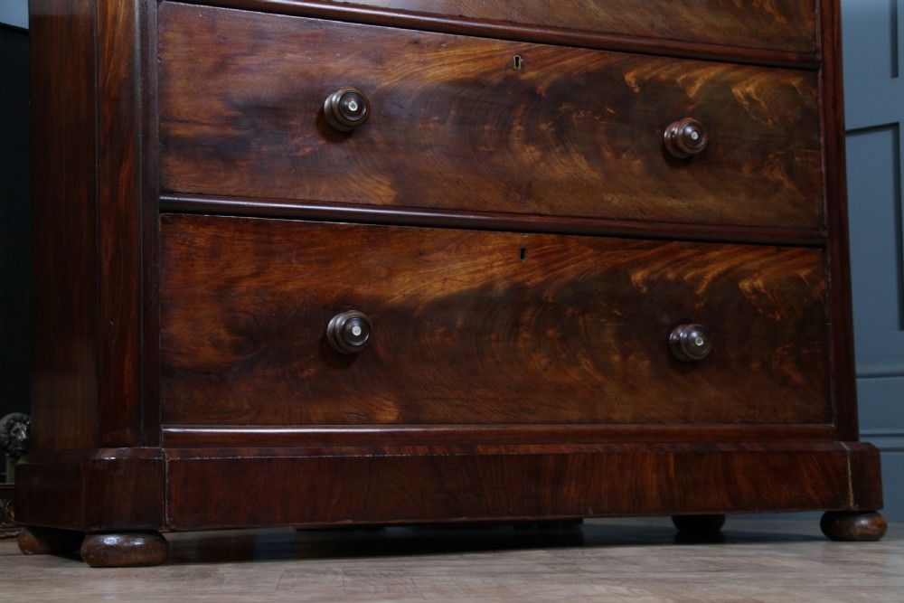 Original Antique Victorian Flame Grain Tall Mahogany Chest Bank of 5 Drawers View XIV