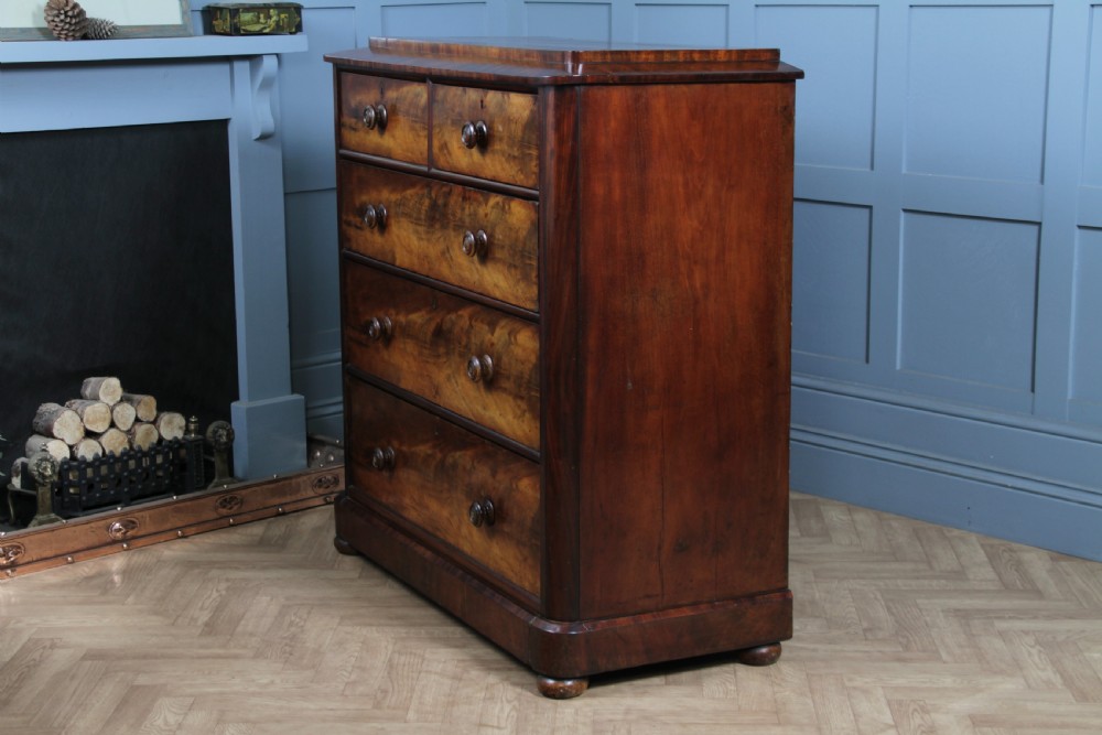 Original Antique Victorian Flame Grain Tall Mahogany Chest Bank of 5 Drawers View XV