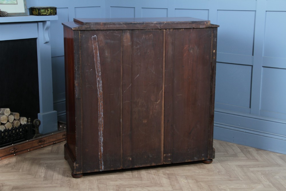 Original Antique Victorian Flame Grain Tall Mahogany Chest Bank of 5 Drawers View XVII