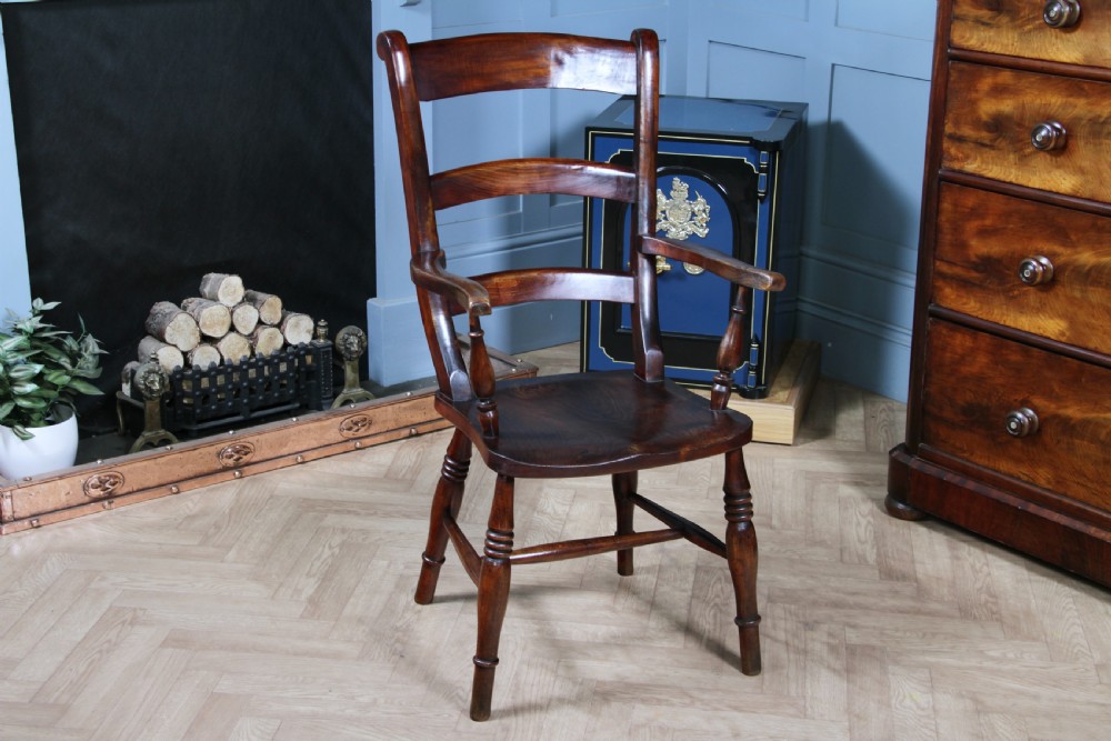 Antique Original Victorian Beech & Elm Ladder Back Fireside Farmhouse Chair