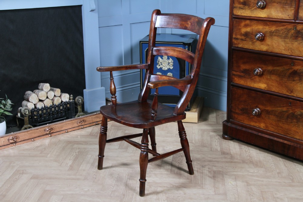 Antique Original Victorian Beech & Elm Ladder Back Fireside Farmhouse Chair View II