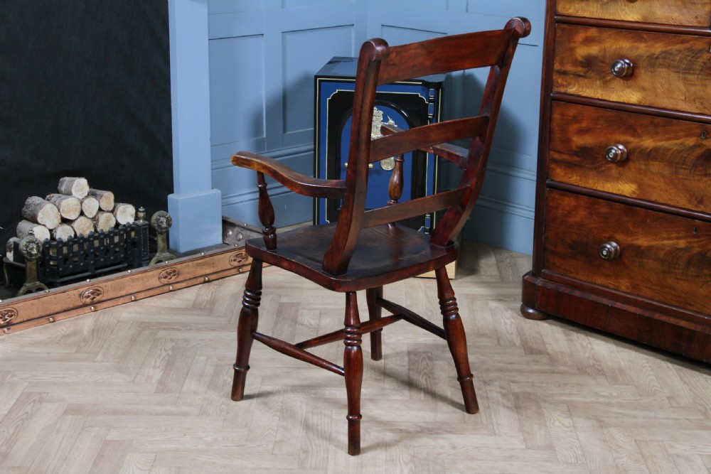 Antique Original Victorian Beech & Elm Ladder Back Fireside Farmhouse Chair View III