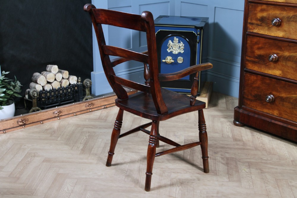 Antique Original Victorian Beech & Elm Ladder Back Fireside Farmhouse Chair View IV
