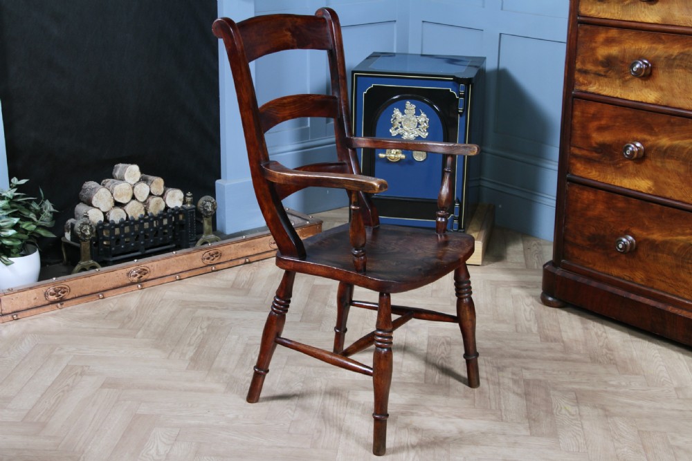 Antique Original Victorian Beech & Elm Ladder Back Fireside Farmhouse Chair View V