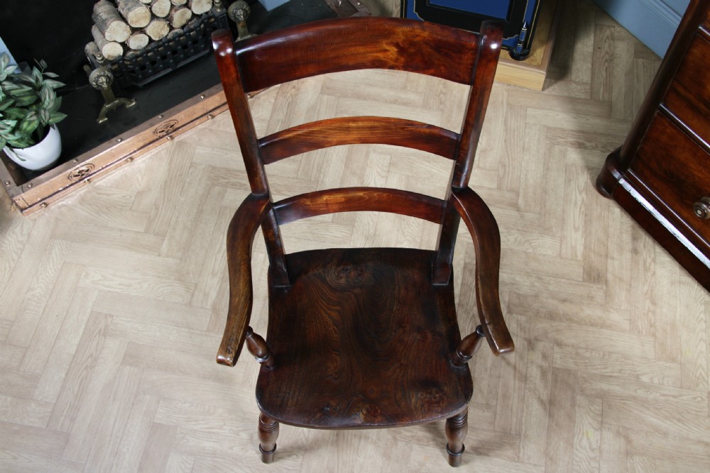 Antique Original Victorian Beech & Elm Ladder Back Fireside Farmhouse Chair View VII