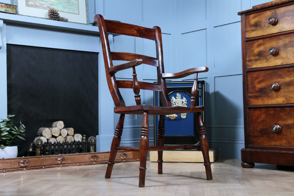 Antique Original Victorian Beech & Elm Ladder Back Fireside Farmhouse Chair View IX