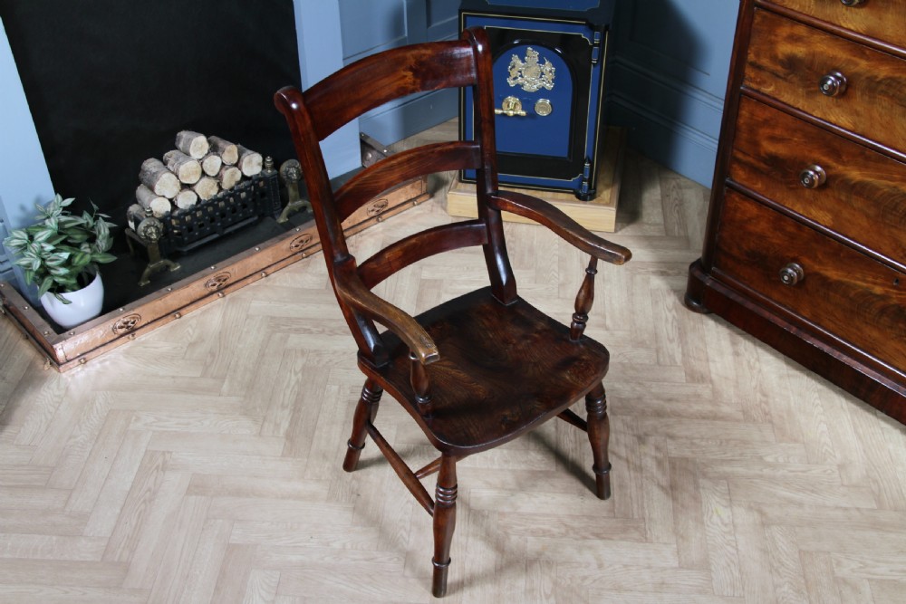 Antique Original Victorian Beech & Elm Ladder Back Fireside Farmhouse Chair View X