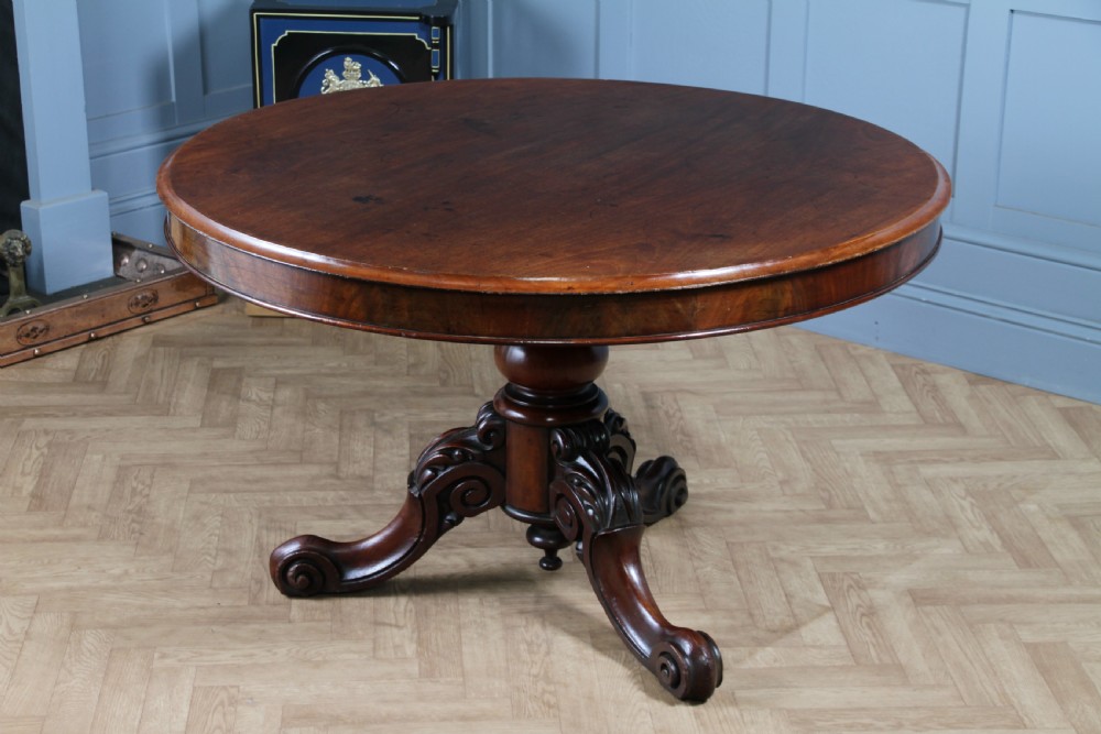 Antique Victorian Solid Mahogany Carved Tilt Top Round Breakfast Dining Table