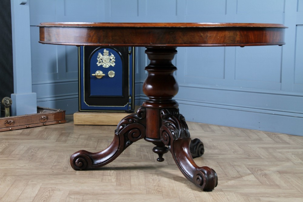 Antique Victorian Solid Mahogany Carved Tilt Top Round Breakfast Dining Table View II