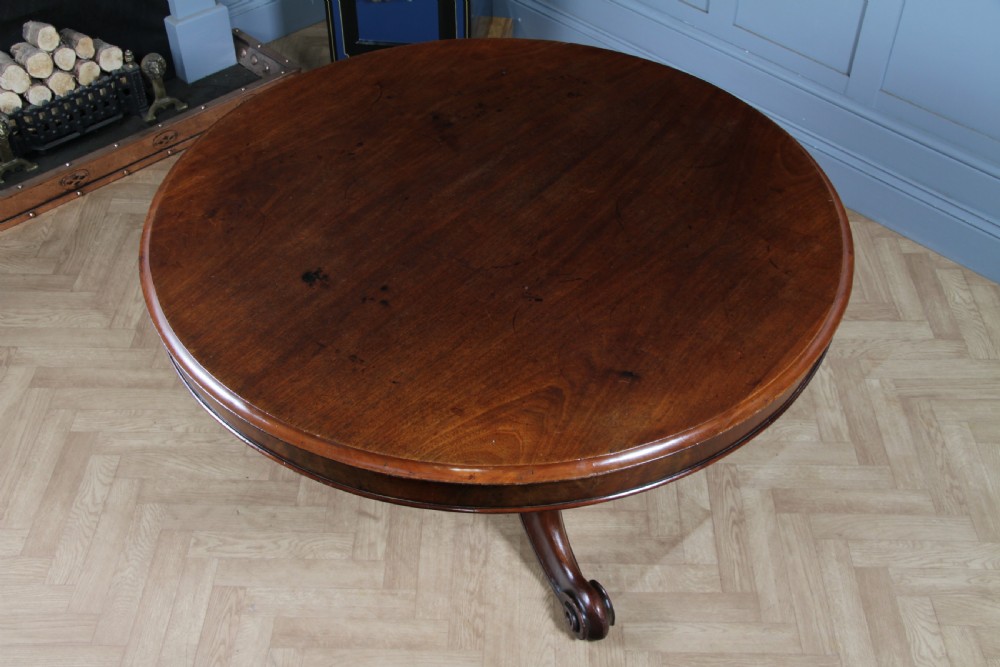 Antique Victorian Solid Mahogany Carved Tilt Top Round Breakfast Dining Table View V
