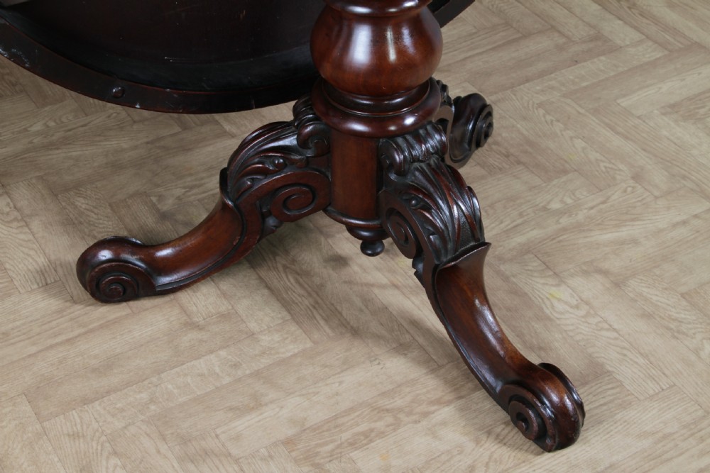 Antique Victorian Solid Mahogany Carved Tilt Top Round Breakfast Dining Table View VIII
