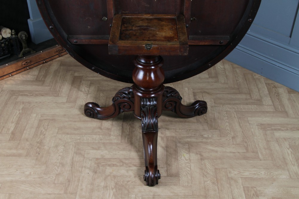 Antique Victorian Solid Mahogany Carved Tilt Top Round Breakfast Dining Table View IX