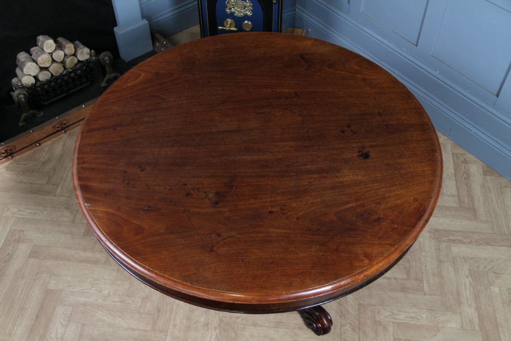 Antique Victorian Solid Mahogany Carved Tilt Top Round Breakfast Dining Table View XI