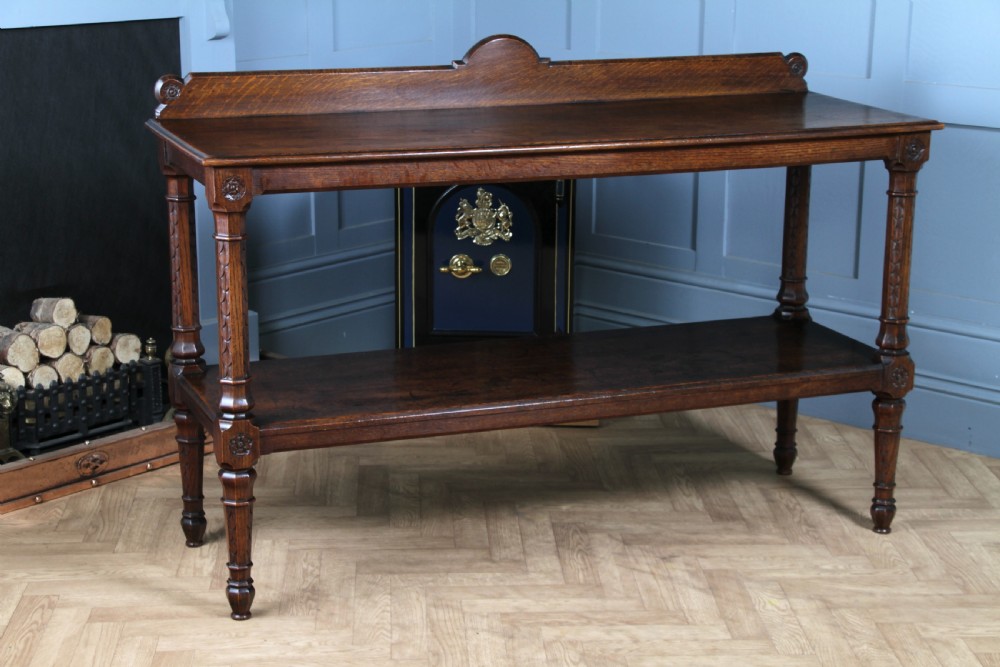 Original Antique Victorian Oak Gothic Revival Serving Buffet Table 