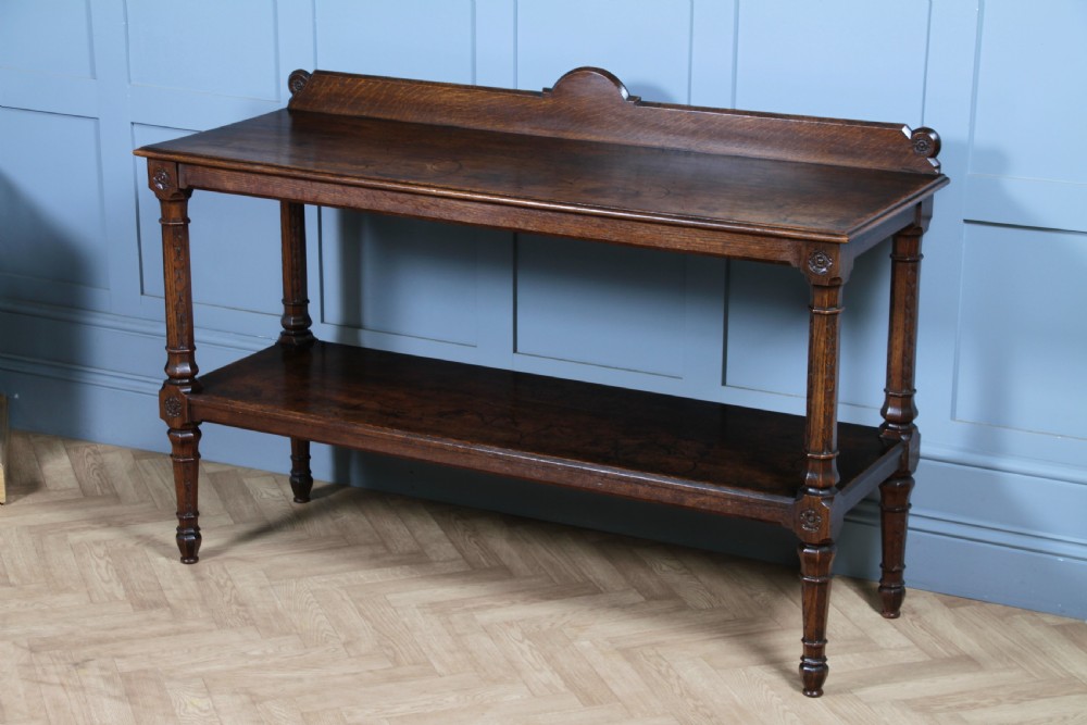 Original Antique Victorian Oak Gothic Revival Serving Buffet Table  View II